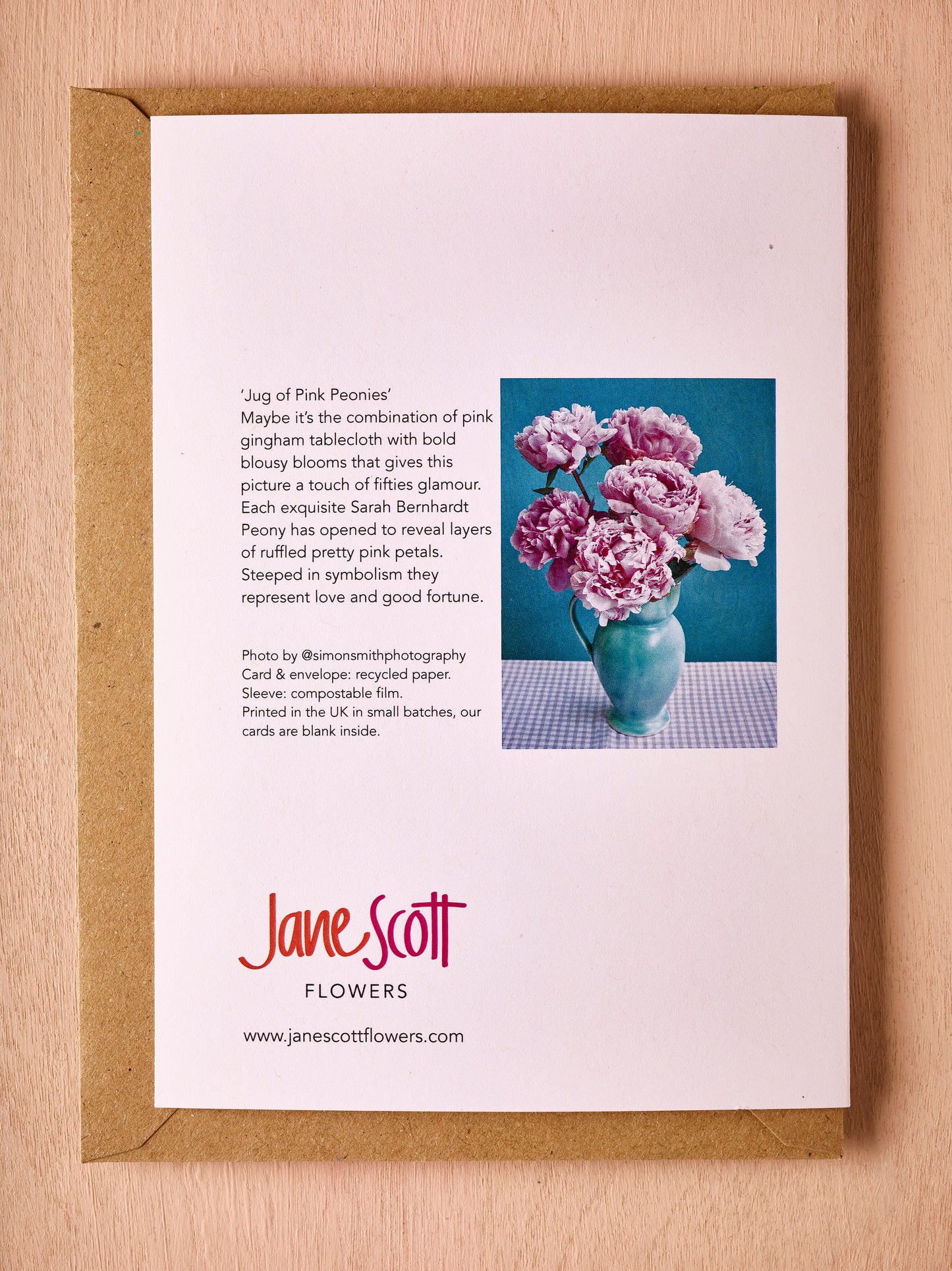 'Jug of Pink Peonies' Greetings Card