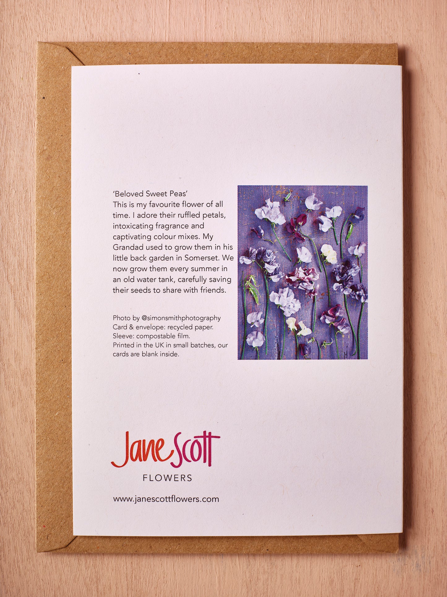 'Beloved Sweet Peas' Greetings Card