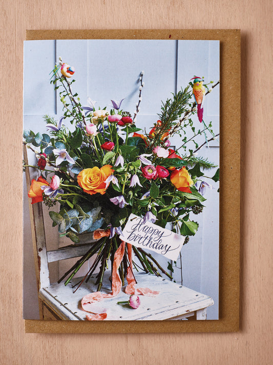 'Birdies & Blooms Bouquet' Greetings Card