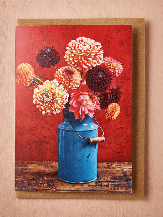 'Churn of Decorative Dahlias' Greetings Card