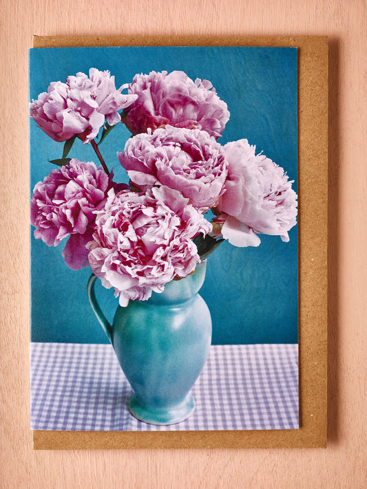 'Jug of Pink Peonies' Greetings Card